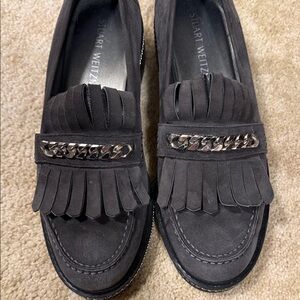 Stuart Weitzman Charcoal Fringe Loafers